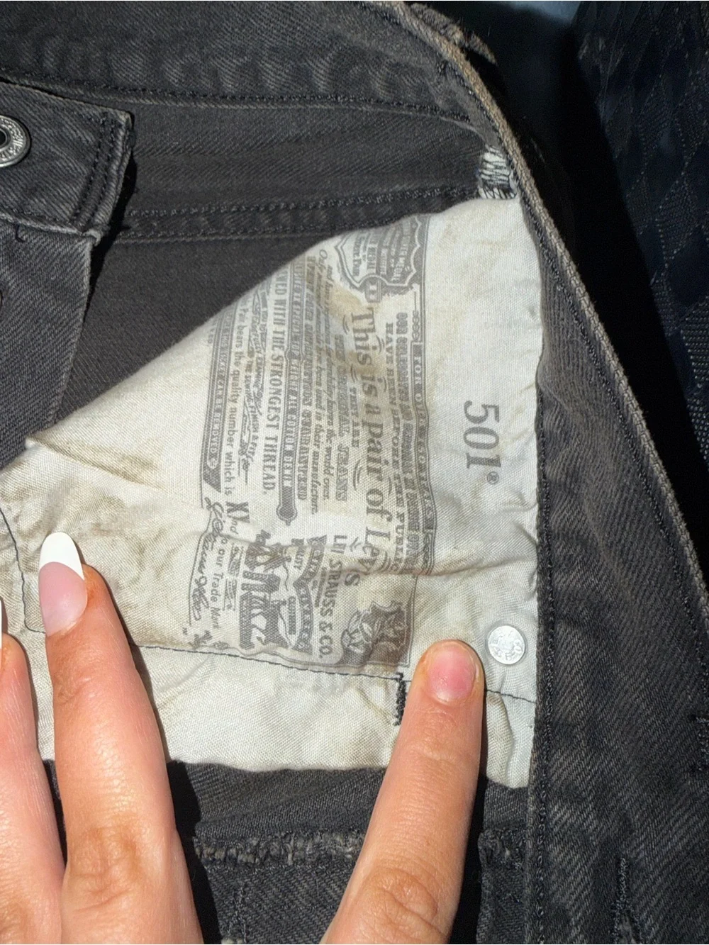 Levi's Black 501 Button-Fly Jeans Interior Label Visible
